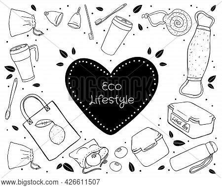 Illustration Set Eco-friendly Objects Isolated In White Background.