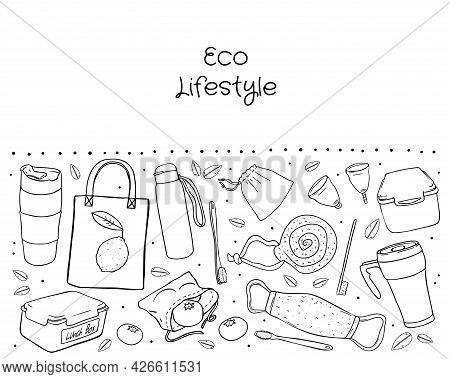 Illustration Set Eco-friendly Objects Isolated In White Background.