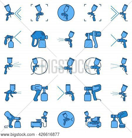 Air Spray Gun Or Paint Sprayer Blue Vector Icons Set