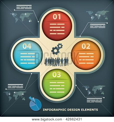 Præsentationsskabelon med fire muligheder for infografik, web design, brochurer