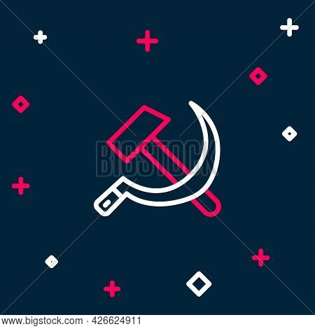 Line Hammer And Sickle Ussr Icon Isolated On Blue Background. Symbol Soviet Union. Colorful Outline 
