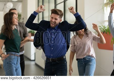Happy Office Team Having Fun At Party, Celebrating Good Result