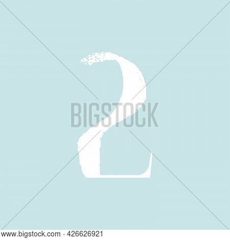 Number Two With Dry Brush Stroke And Serif. Vintage Font With Rough Edges Decoration Elements. Perfe