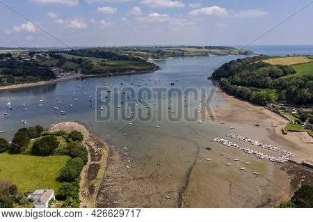 Helford, Cornwall, Uk - June 23, 2021.  Aerial Landscape Of The Helford Passage And Estuary In Cornw