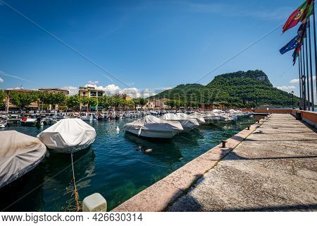 Port Of The Small Town Of Garda, Tourist Resort On The Coast Of Lake Garda (lago Di Garda). On The H