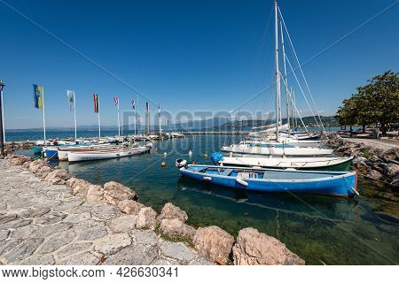 Port Of The Small Village Of Cisano, Tourist Resort On The Coast Of Lake Garda (lago Di Garda). Bard