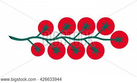 Branch Of Red Cherry Tomatoes. Minimal Style Red Tomato Composition. Abstract Geometric Vegetables O