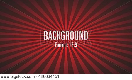 Shiny Red Sunbeam Rays Background In 16:9 Format. Vector Illustration. Eps10.