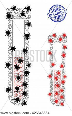 Mesh Polygonal Blood Test-tube Symbols Illustration With Infection Style, And Grunge Blue Round Diar