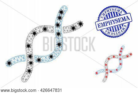 Mesh Polygonal Dna Helix Symbols Illustration With Infection Style, And Scratched Blue Round Emphyse