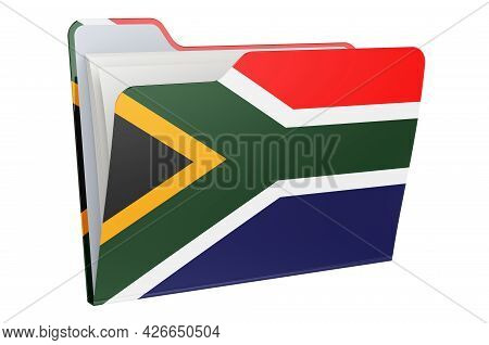Computer Folder Icon With South African Flag. 3d Rendering Isolated On White Background