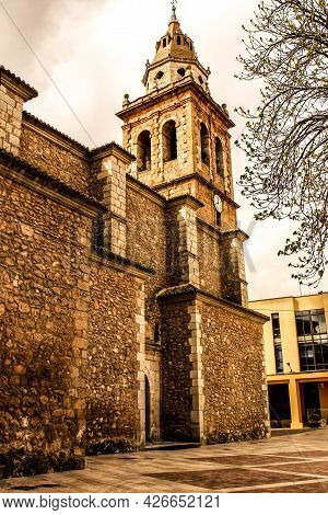 San Juan Bautista Church In Casas Ibanez Village In Castilla La Mancha, Spain. Baroque Style Constru