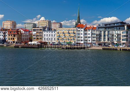 Swinoujscie. City Embankment And Bay On A Sunny Day.