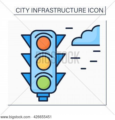 Traffic Lights Color Icon. Signaling Device To Control Flows Of Traffic. Road Regulation. Outline Dr