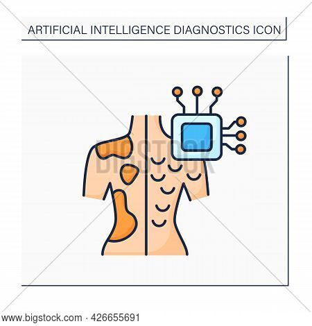 Ai In Medicine Color Icon. Microchip In Human Body.digital Technologies. Skin Cancer Diagnosis.ai Di