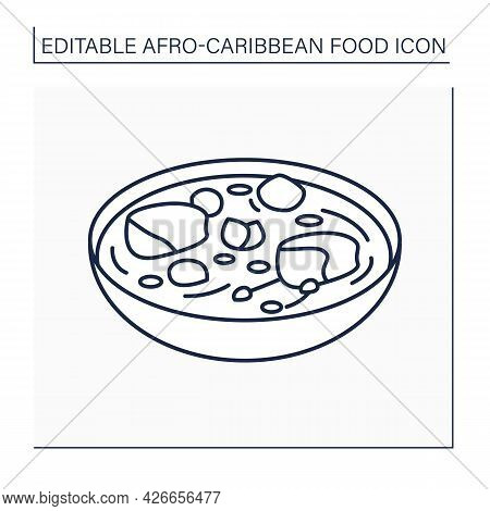 Afro-caribbean Food Line Icon. Efo Egusi Assorted Meat. Mixed Green Leaves And Meats. Local Food Con