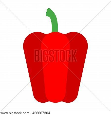 Geometric Style Paprika. Red Bell Pepper. Minimalistic Red Pepper With Green Pedicel, Side View. Abs