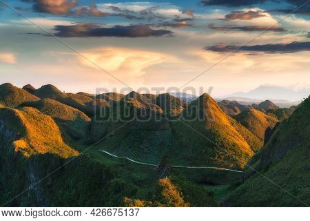 Side View Osmena Peak Cebu Philippines During Golden Hour With Soft Colorful Cloud Background