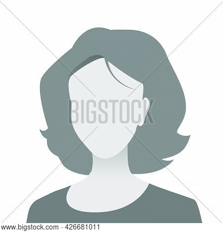 Default Avatar Photo Placeholder Icon. Grey Profile Picture. Woman In T-shirt
