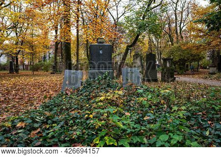 Munich, Germany - Nov 01, 2020: View Of Famous Old North Cemetery Of Munich, Germany With Historic G