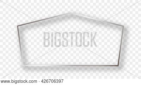 Silver Glowing Tetragon Shape Frame With Shadow Isolated On Transparent Background. Shiny Frame With