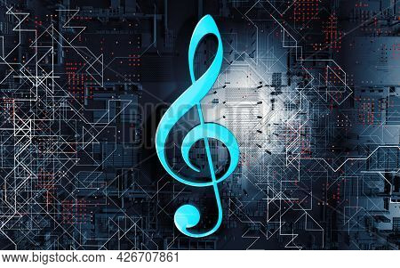 Music Concept Abstract Background.clef Key.technology And Trendy Music.3d Illustration.sound Enginee