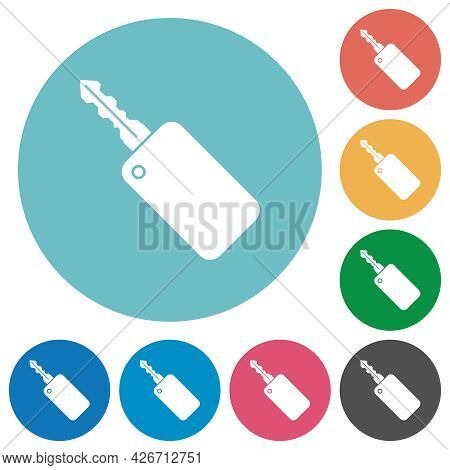Car Key With Remote Control Flat White Icons On Round Color Backgrounds