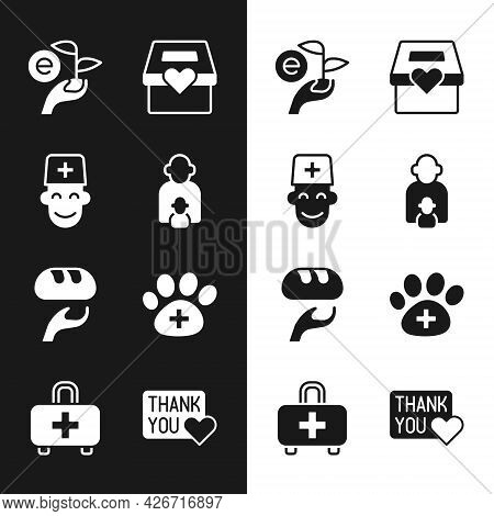 Set Taking Care Of Children, Male Doctor, Leaf Hand, Donation Charity, Food, Veterinary Clinic, Than