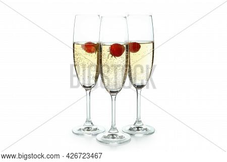 Glasses With Rossini Cocktail Isolated On White Background