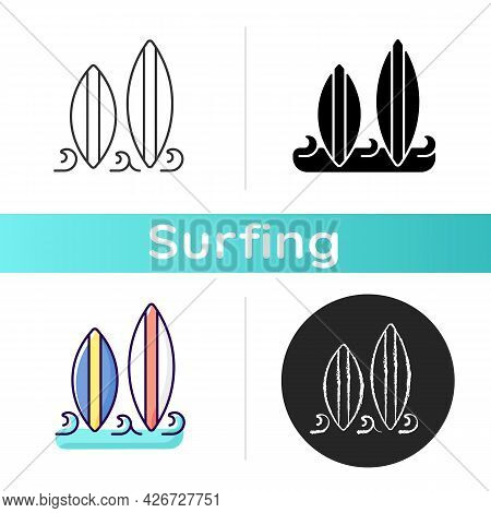 Surfboard Icon. Long, Narrow Board For Surfing Sport Usage. Longboard And Shortboard Type. Recreatio