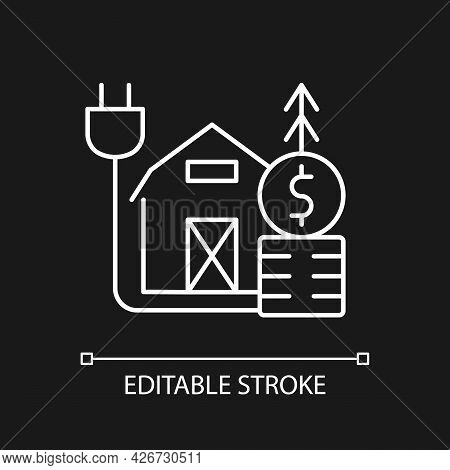 Rural Energy Price White Linear Icon For Dark Theme. Financial Expense For Utility. Energy Purchase.