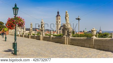 Panorama Of Statues At The Historic Barborska Street In Kutna Hora, Czech Republic