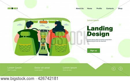 Back View Of Couple Inside Car Isolated Flat Vector Illustration. View From Backseat. Cartoon Driver