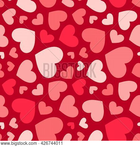 Vector Seamless Pattern With Hearts. Valentines Day Background. Red And Pink Colors. Love Romantic T