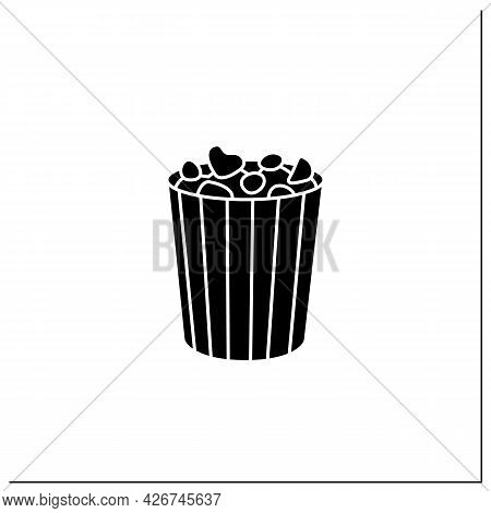 Popcorn Glyph Icon. Tasty Corn In Special Paper Box. Portion Control. Packing Food Concept. Filled F