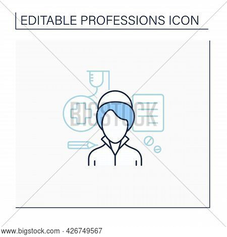 Nurse Line Icon. Woman Treat Patients, Record Medical History.health, Supportive Care About Patients