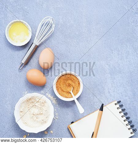 Healthy Food Background, Ingredients For Homemade Oat Pancake With Whole Grain Oat, Coconut Sugar, V