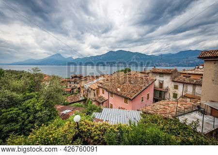 Lake Garda (lago Di Garda) View From The Small Village Of Castelletto Di Brenzone With The Lombardy 