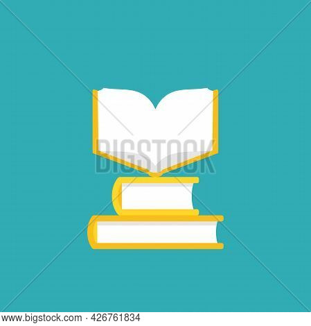 Stack Of Golden Books Isolated On Powder Blue Background. Flat Icon. Vector Illustration. Knowledge,