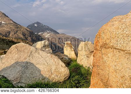 A Group Of Big Stones At The Top Of The Mountain Pass Julierpass In Switzerland