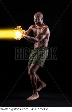 Man Doing A Performance Of A Japanese Cartoon Character Performing A Power Throw