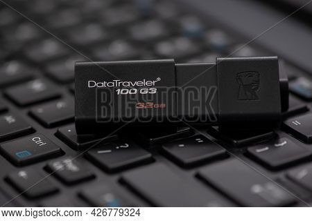 Timisoara, Romania - April 14, 2021: Kingston Datatraveller 100 G3 Flash Drive Connected On A Laptop