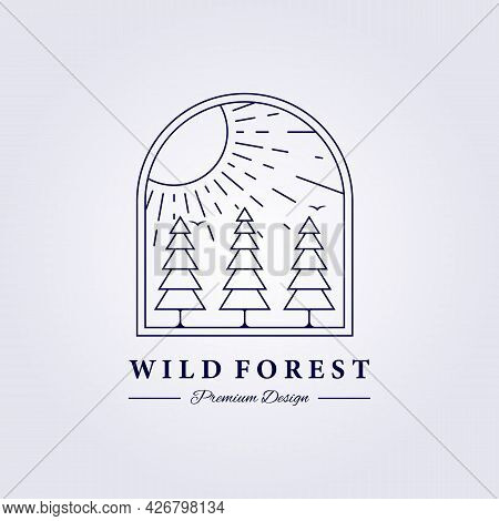 Sunburst Pine Tree Forest Logo Vector Illustration Design Badge Emblem Simple Isolated Icon Logo Lab