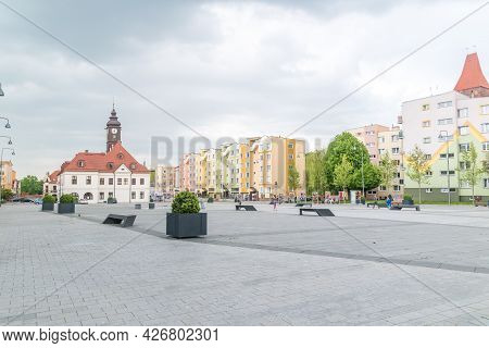 Lubin, Poland - June 1, 2021: Market Square In Lubin.