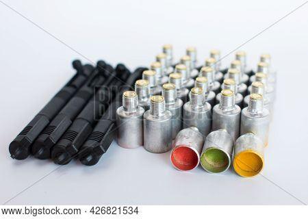Plastic Launch Device Of A Signal Rocket. Colored Cartridges Are A Hunter's Signal