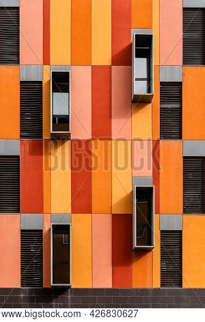 Madrid, Spain - March 7, 2021: Modern Social Housing In Ecobulevar Area Of Vallecas District