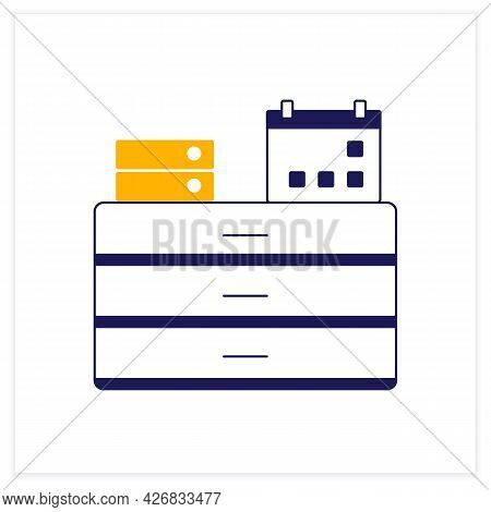 Commode Color Icon. Furniture. Commode With Calendar And Folders On It. Workplace. Office Concept. I