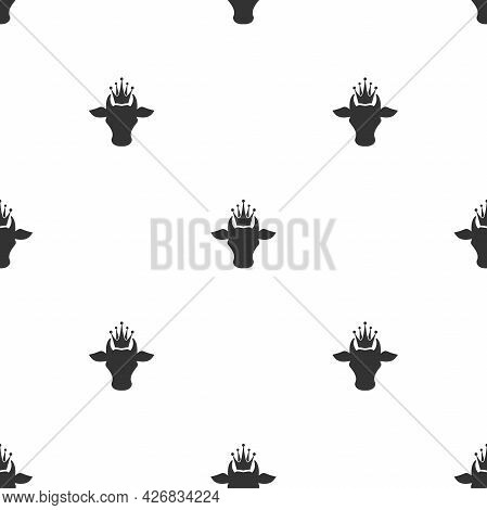 Seamless Ornament With Cow Head And Crown. Farm Animal Pattern. Best Beef, Milk, Lactose Wallpaper. 