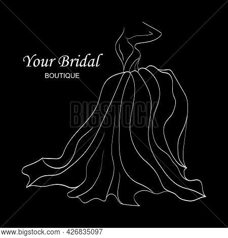 Dress Logo For An Individual Boutique. Linear Beautiful Female Figure In A Magnificent Wedding Dress