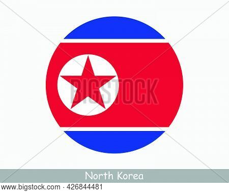 North Korea Round Circle Flag. North Korean Circular Button Banner Icon. Dprk Flag Eps Vector